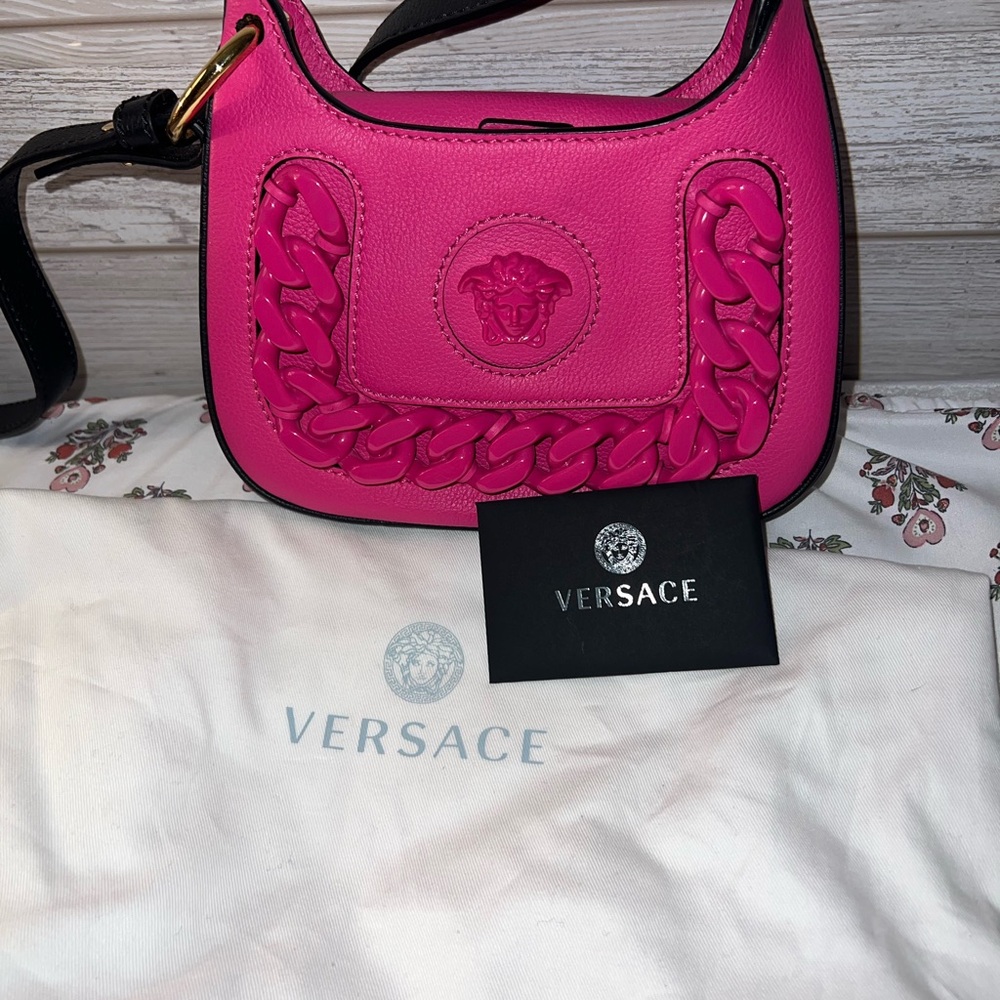 Versace Pink Mini La Medusa Chain Leather Hobo BRAND NEW NWOT